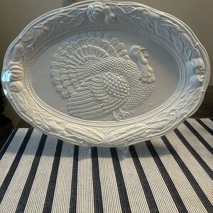 Large White Embossed Turkey Platter